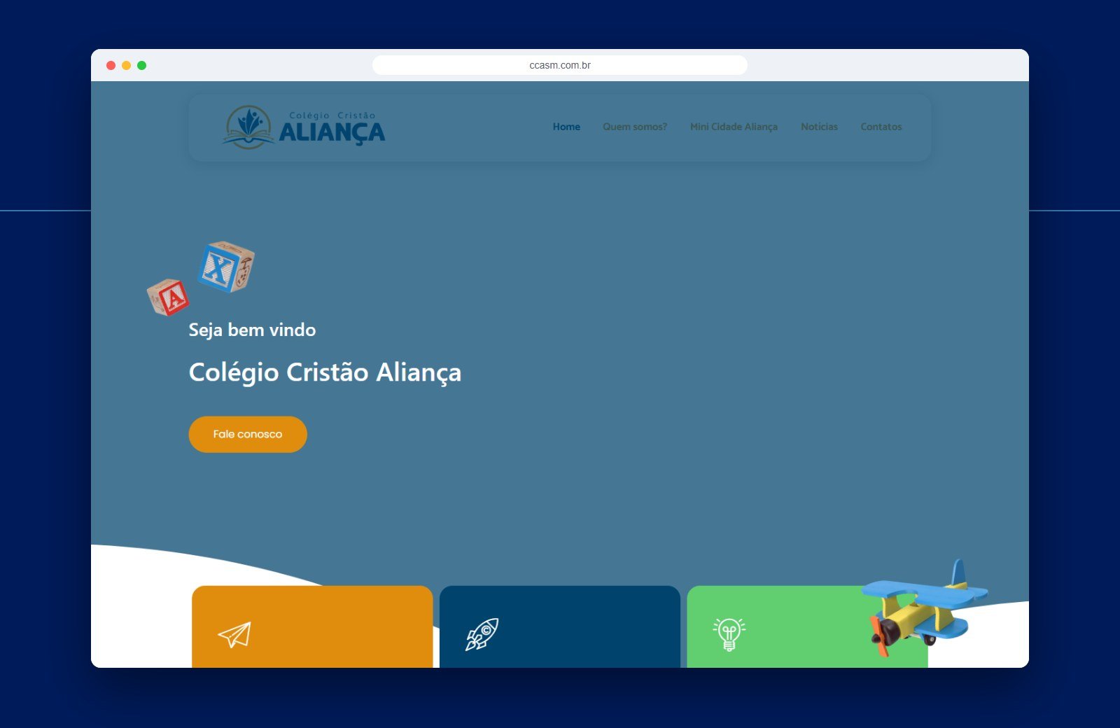 Página inicial do site Colégio Cristão Aliança