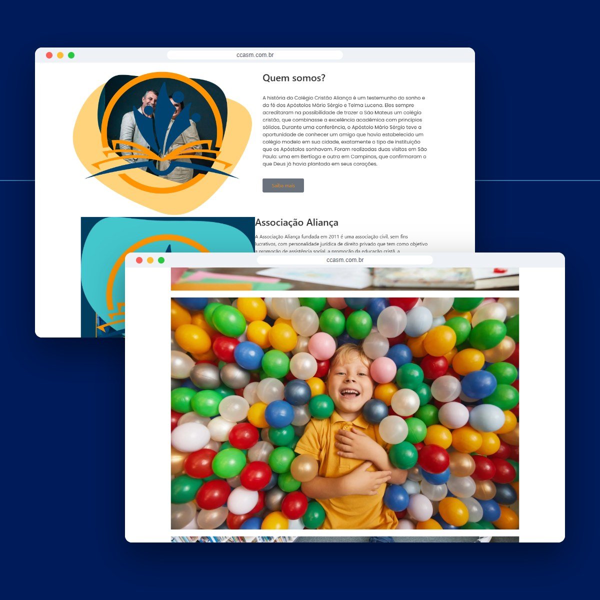 Seções do site Colégio Cristão Aliança